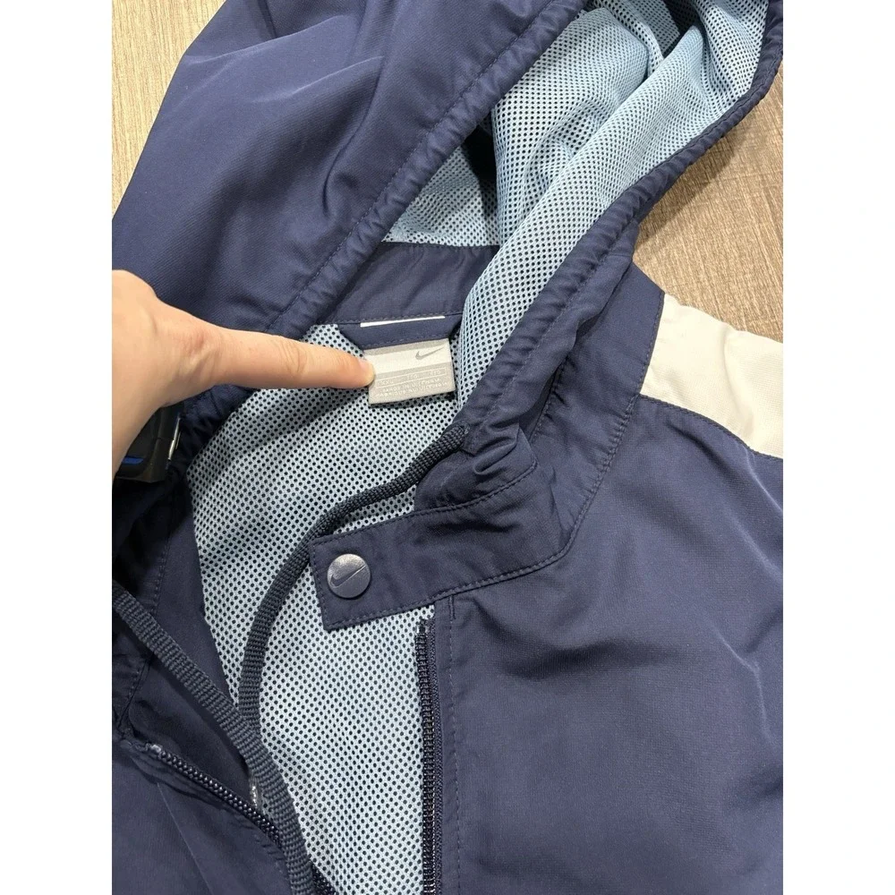 Vintage 90s Nike Side Swoosh Navy Zip Up Hooded Winter Jacket Men's Size XXL‎